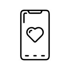 Smartphone displaying heart icon in minimalistic line art style  