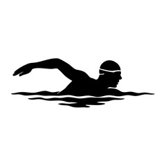 Swimmer performing freestyle stroke in water silhouette  