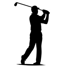 Male golfer swinging club in silhouette on white background  