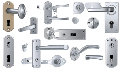 set of door latches isolated on transparent background