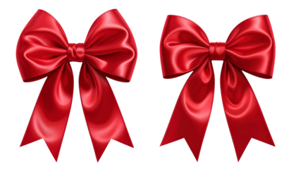  Red bow duo for gift and holiday branding, isolated on transparent background