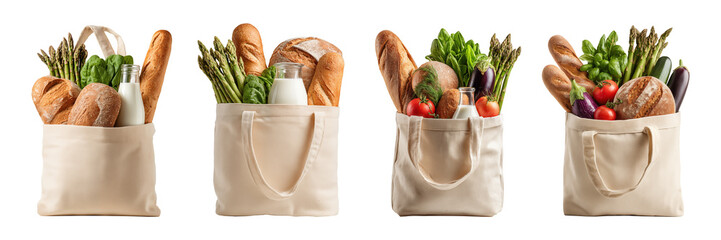 Shopping bag filled with organic grocery Isolated	