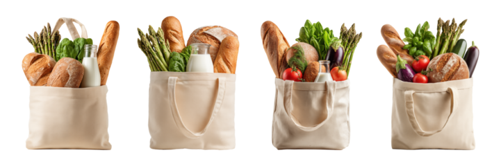 Shopping bag filled with organic grocery Isolated	