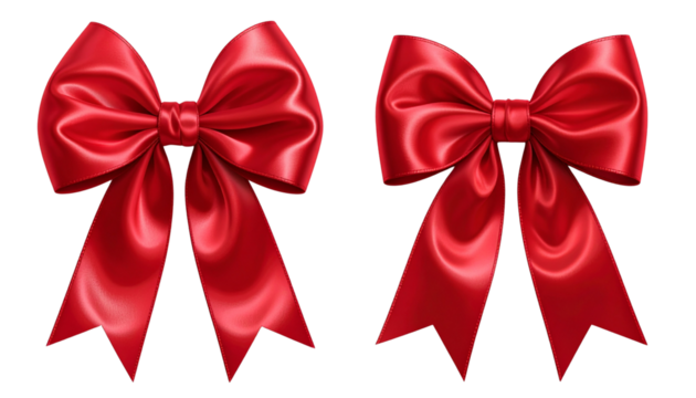  Red bow duo for gift and holiday branding, isolated on transparent background
