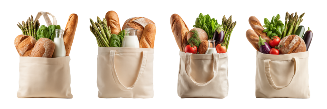 Shopping bag filled with organic grocery Isolated	