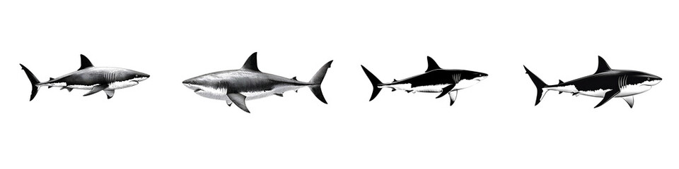 Naklejka premium Shark Silhouettes in Black and White - Marine Wildlife Variety