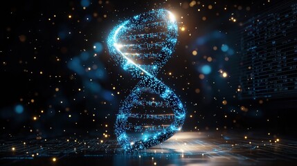 Obraz premium Intriguing Cinematic 3D Animation of Glowing DNA Helix in Darkened Background Illustrating Key Concepts of Cancer Cells and Tumor Microenvironments
