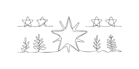Fototapeta premium Abstract continuous line drawing of stars and plants