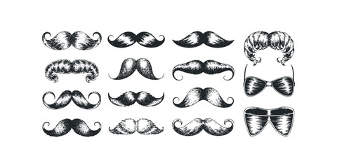 Fototapeta premium Collection of various handlebar mustaches and sunglasses