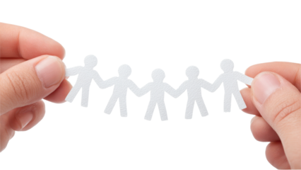 Paper Cutout People: Hands Holding Chain of Paper Figures