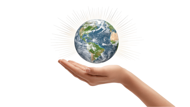 Earth in Hand: Woman Holding Globe Representing Environmental Care