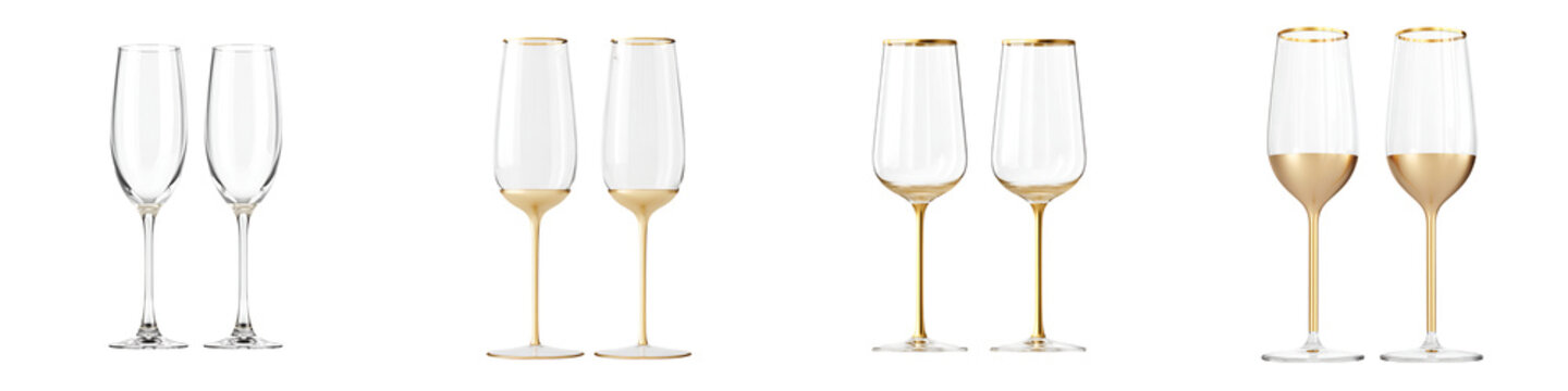 Pair of Champagne Flutes with Gold Details on White