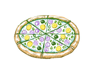 Pizza Vector Illustration, Delicious Pepperoni Slice with Cheese and Tomatoes