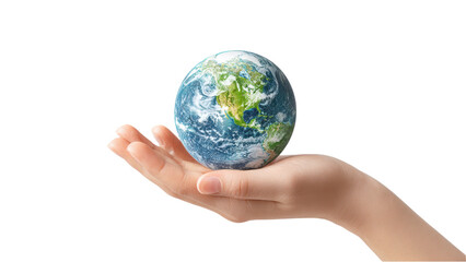 Earth in Hand, Globe on Palm Isolated on White