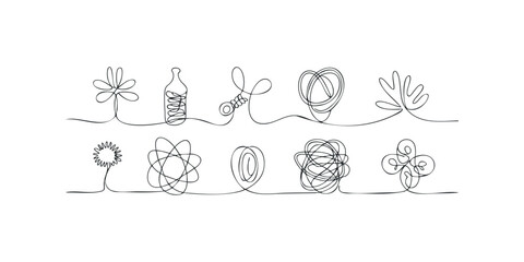 Abstract continuous line drawings of objects and organic shapes