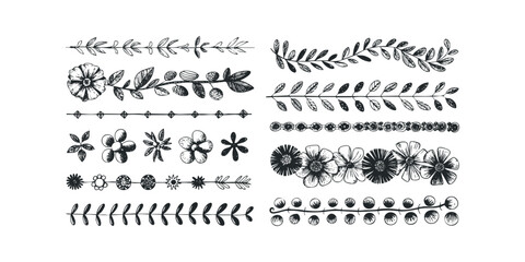 Obraz premium Hand Drawn Floral and Leafy Border Elements