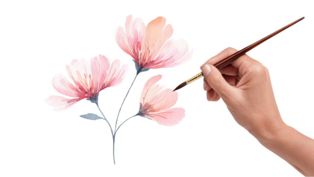 Hand Painting Watercolor Flowers: Artistic Creation on White Background