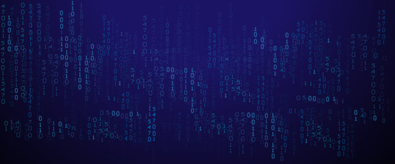 Vector blue glowing binary code rain background. Binary rain concept. Abstract digital Data Cyber security.