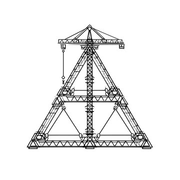 Modern construction site illustration featuring a single black and white triangle in a flat style, a work in progress