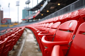 Obraz premium Empty red stadium seats awaiting sports event