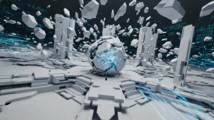 Sphere Shatters in Abstract Futuristic Environment With Binary Code - Powered by Adobe