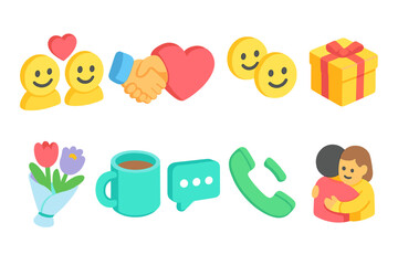 Fototapeta premium Communication, social flat icon set. Chat, friendship, connection symbols collection