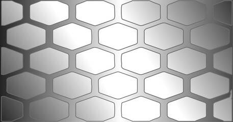 Honeycomb metallic hexagonal pattern with gradient silver tones, modern futuristic background for technology or industrial design.