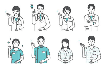 医療従事者のシンプルイラスト素材セット