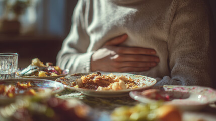 Person enjoying a meal at a cozy table in a warm, inviting setting during mealtime