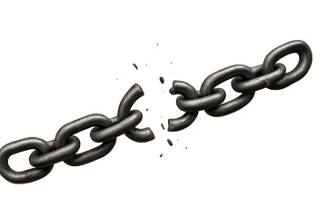 Metal chain breaking apart, representing concepts of breaking free, liberty, and strength on a transparent background