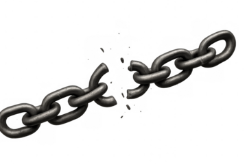 Metal chain breaking apart, representing concepts of breaking free, liberty, and strength on a transparent background