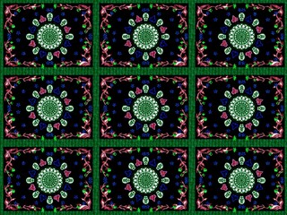 Colorful mandala floral design with butterflies and vines on a textured white background, ideal for fabric, home decor, and digital artwor