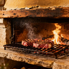 GRIGLIATEADI CARNE SU VECCHIO CAMINO 
