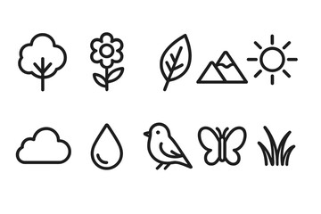Nature, outdoor line icon set. Simple line art nature symbols and elements collection