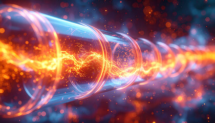 Obraz premium Energy Conduit: A visual representation of potent energy coursing through a transparent conduit, a metaphor for advanced technological innovation and scientific advancement.