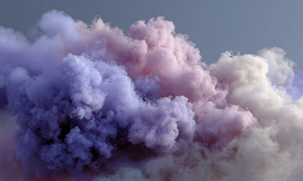 Generate realistic and voluminous smoke from a flare in purple, gray, and pink colors