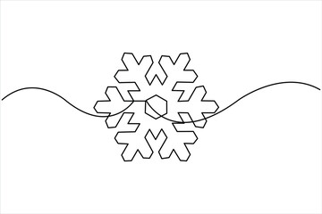 Christmas snowflake one line art. Continuous single line art drawing of new year, freezing, holidays, Christmas, traditional, snow, blizzard, snowy, winter doodle vector illustration