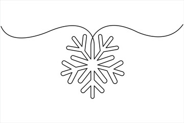 Christmas snowflake one line art. Continuous single line art drawing of new year, freezing, holidays, Christmas, traditional, snow, blizzard, snowy, winter doodle vector illustration