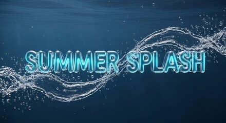 Summer Splash graphic with swirling water accents. Ideal for promotions, pool parties, summer campaigns, events, or vacation flyers. Perfect for a vibrant, cool vibe.