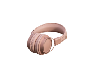 Wireless headphones in rose gold color for music and audio experience, transparent background