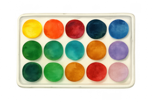 Watercolor paint palette with vibrant colors and transparent background - Powered by Adobe