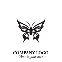 Obraz premium Elegant Butterfly Logo Symbol in Black on White Background with Minimalist and Modern Design 