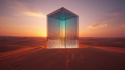 Núcleo de datos cristalino emergiendo del desierto