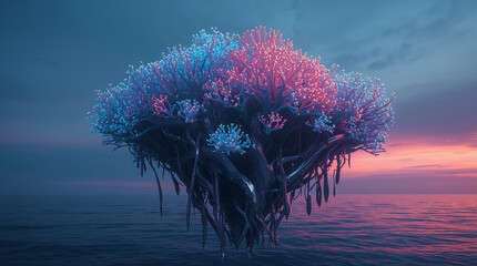 Isla flotante de coral bioluminiscente