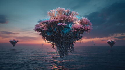 Isla flotante de coral bioluminiscente