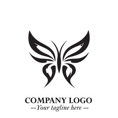 Obraz premium Elegant Butterfly Logo Symbol in Black on White Background with Minimalist and Modern Design 
