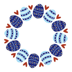 Colorful Easter egg wreath design with hearts for spring celebrations and craft projects