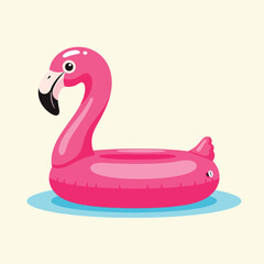 Bright Pink Inflatable Flamingo Pool Float with Blue Water Base.