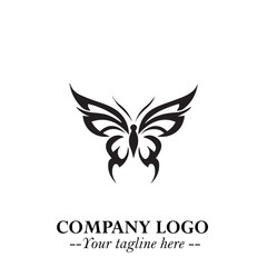 Elegant Butterfly Logo Symbol in Black on White Background with Minimalist and Modern Design
