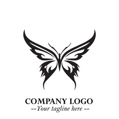 Elegant Butterfly Logo Symbol in Black on White Background with Minimalist and Modern Design
